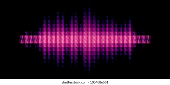 Audio or music purple shiny sound waveform with triangular light filter with colorful triangles for party poster or medical equipment cover