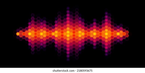 Forma de onda de sonido brillante de audio o música con filtro hexagonal