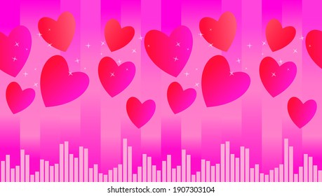 Audio music wave background for valentines day theme with cute twinkle hearts