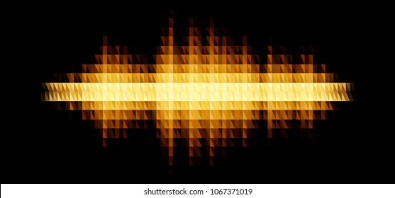 Audio or music yellow shiny sound waveform with triangular light filter with colorful triangles for party poster or medical equipment cover