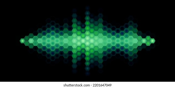 Audio Or Music Yellow Shiny Sound Waveform With Hexagonal Light Filter With Colorful Hexes For Party Poster Or Medical Equipment Cover