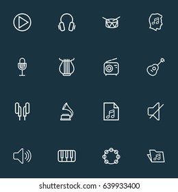 Audio Outline Icons Set. Collection Of Soundtrack, Stringed, Headphones And Other Elements. Also Includes Symbols Such As Melody, Lover, Wireless.