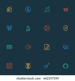 Audio Outline Icons Set. Collection Of Orator, Audio Level, Headphones And Other Elements. Also Includes Symbols Such As Instrument, Music, Circle.