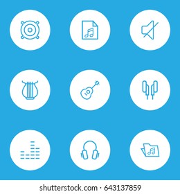 Audio Outline Icons Set. Collection Of Earphones, Template, Soundless And Other Elements. Also Includes Symbols Such As Harp, Mute, Sounds.