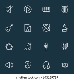 Audio Outline Icons Set. Collection Of Circle, Barrel, Strings And Other Elements. Also Includes Symbols Such As Keys, Strings, Barrel.