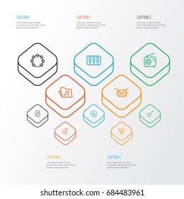 Audio Outline Icons Set. Collection Of Keys, Plastic, Barrel And Other Elements. Also Includes Symbols Such As Keys, Earphones, Soundless.