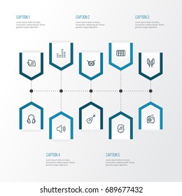 Audio Outline Icons Set. Collection Of Wireless, Template, Headphones And Other Elements. Also Includes Symbols Such As Guitar, Cover, Bit.