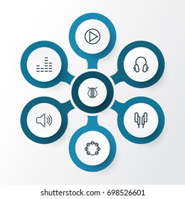 Audio Outline Icons Set. Collection Of Audio Level, Headphones, Stringed And Other Elements. Also Includes Symbols Such As Sound, Stringed, Level.