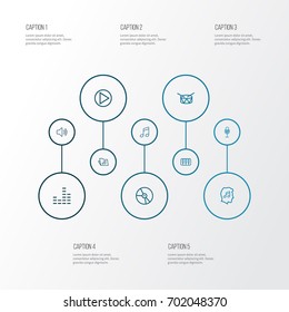 Audio Outline Icons Set. Collection Of Equalizer, Circle, Amplifier And Other Elements. Also Includes Symbols Such As Drum, Barrel, Circle.