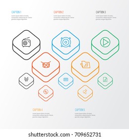 Audio Outline Icons Set. Collection Of Soundless, Barrel, Keys And Other Elements. Also Includes Symbols Such As Earphones, Template, Circle.