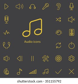 audio outline, thin, flat, digital icon set for web and mobile