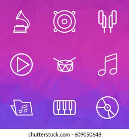 Audio Outlines Set. Collection Of Circle, Melody, Plastic And Other Elements. Also Includes Symbols Such As Folder, Keys, Piano.