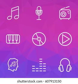 Audio Outlines Set. Collection Of Melody, Circle, Cover And Other Elements. Also Includes Symbols Such As Plastic, Cover, Equalizer.