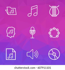 Audio Outlines Set. Collection Of Soundtrack, Template, Timbrel And Other Elements. Also Includes Symbols Such As Cover, Notes, Sounds.
