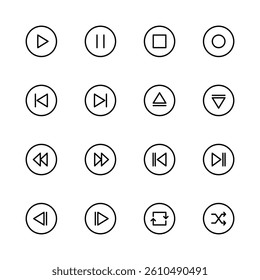Audio play icon set. Media play sign icon set. Icon set. Play and Pause icons.