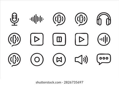 Audio Playback Control Icon Pack with Play Pause and Sound Wave Symbols