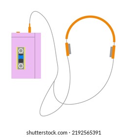 Audio player with analog cassette. Technologies of the 80s, 90s. Gadget for playing music. Flat style. Vector illustration