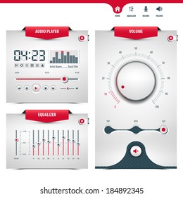 audio player design with three control navigation panels, eps10