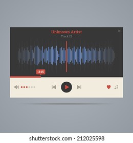 Audio player with equalizer in flat style with icons. Vector illustration.