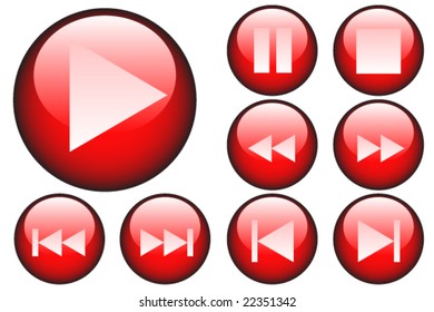 Audio player glossy buttons in vector