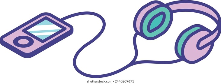 Audio player with headphones isometric icon. Listening device