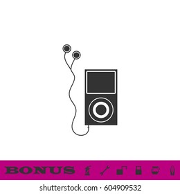 Audio player icon flat. Black pictogram on white background. Vector illustration symbol and bonus button