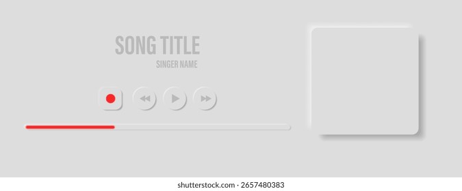 Audio player interface design element with song photo frame, buttons, loading bar 
