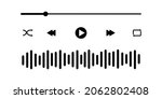 Audio player interface with loading bar, buttons, sound wave icon. Graphic mediaplayer panel template for mobile app. Vector flat illustration.