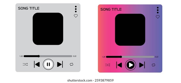 Audio player interface with sound wave, loading progress bar and buttons. Vector eps10