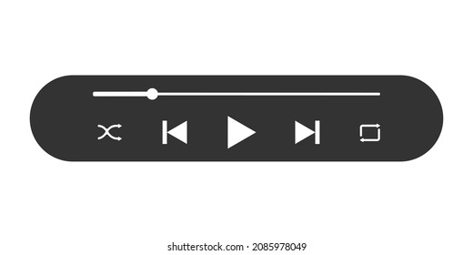 Audio player loading progress bar and buttons. Simple mediaplayer panel template for music mobile app. Podcasting, online radio concept. Vector graphic illustration.