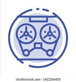 Audio, Player, Record, Recorder, Reel Blue Dotted Line Line Icon