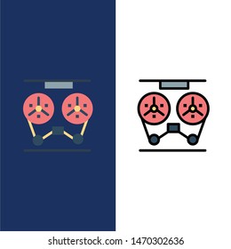 Audio, Player, Record, Recorder, Reel  Icons. Flat and Line Filled Icon Set Vector Blue Background. Vector Icon Template background