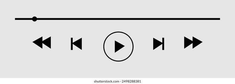 Audio player for songs or podcast playlist. Play or pause button. Music or video play bar icon on grey background. Vector illustration. Eps file 41.