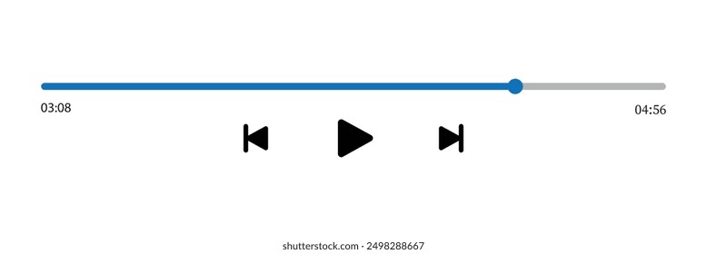 Audio player for songs or podcast playlist. Play or pause button. Music or video play bar icon on white background. Vector illustration. Eps file 35.