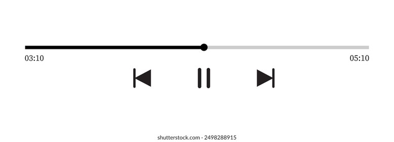 Audio player for songs or podcast playlist. Play or pause button. Music or video play bar icon on white background. Vector illustration. Eps file 36.