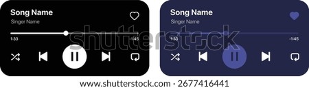 Audio Player UI mockup PNG with horizontal layout, album art frame, playback controls, soundwave bar, and music interface vector illustration	