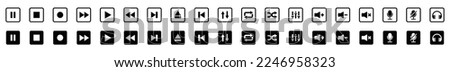 Audio player and video player buttons icon set. Music and sound icon set. Media player buttons icon in square. Video audio player buttons icon. Music sign, symbol illustration