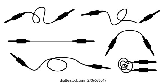 Audio plug. Audio cable with jack socket. Microphone plug or microphone jack explanation. Jack plug. Audio Cable, plug wire icon. Audiojack logo. For connecting audio equipment or headphones.