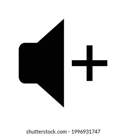 Icono de vector de audio y signo más, aislado en fondo blanco
