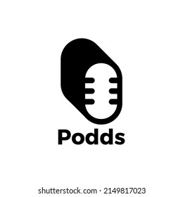 Audio podcast and microphone logo design. Microphone with shadow effect for podcast audio logo Vector