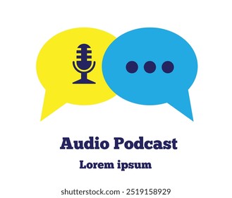 Audio Podcast Theme with Speech Bubbles and Microphone. Audiovisual media and entertainment industry concept vector art