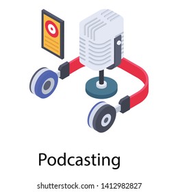 
Audio podcasting vector in isometric design 
