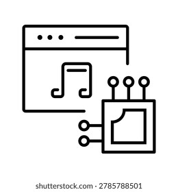 Audio processor icon. Technology and audio processing line symbol. Black and white.