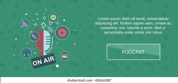 Audio production and podcast. Web banner, slider or vector flat background.