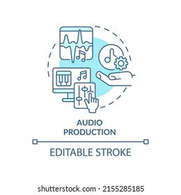 Audio production turquoise concept icon. Selecting top skill for freelancer abstract idea thin line illustration. Isolated outline drawing. Editable stroke. Arial, Myriad Pro-Bold fonts used