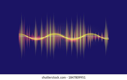 Audio pulse and sound waveform frequency on dark background