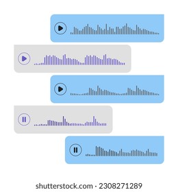 Audio record concept. Voice messages set. Record voice message for phone correspondence. Voice messages with sound wave for social media chat. Vector illustration on a white background.
