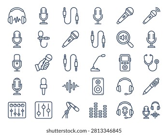 Audio Recording and Broadcasting Monoline Icon Collection