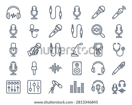 Audio Recording and Broadcasting Monoline Icon Collection