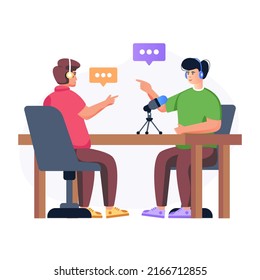 Audio recording, flat illustration of podcaster 

